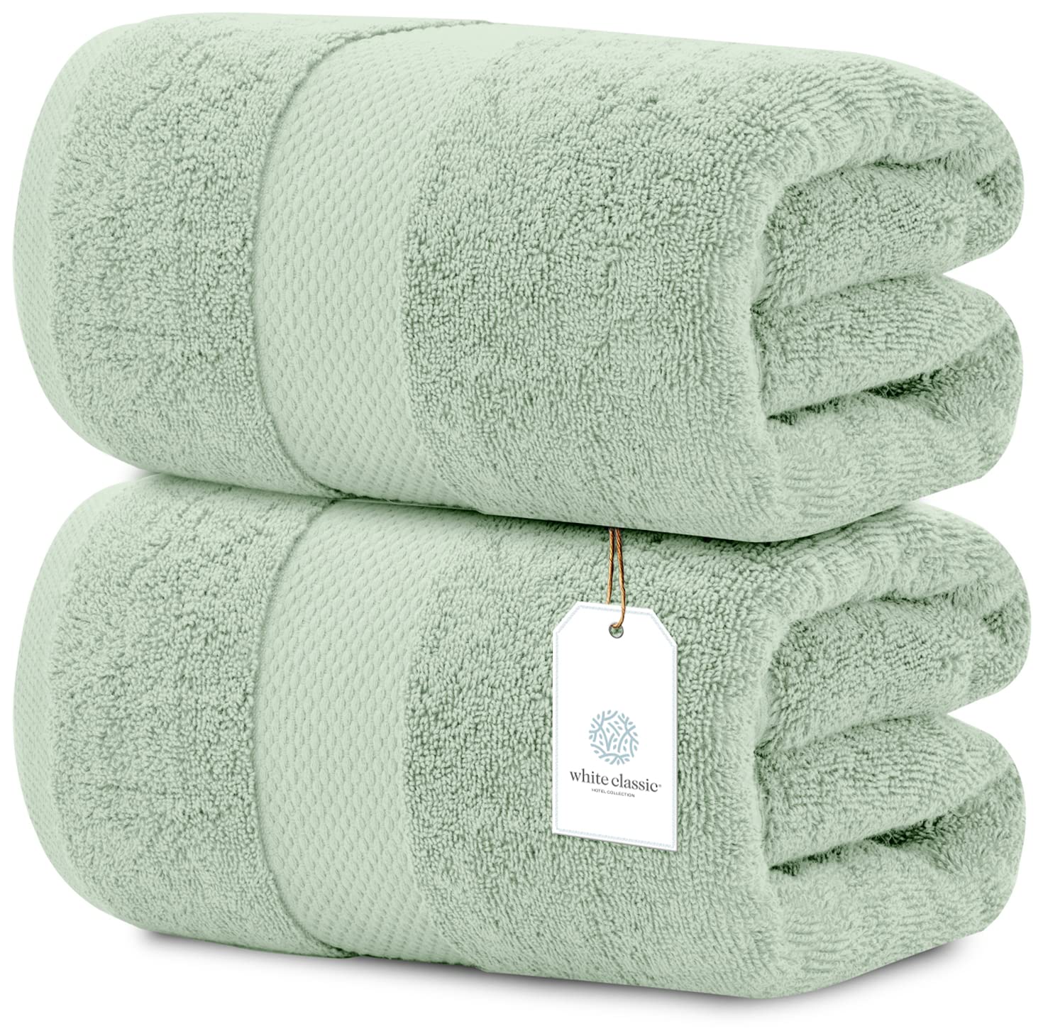 White Classic Luxury Bath Sheet Towels Extra Large | Highly Absorbent Hotel spa Collection Bathroom Towel | 35x70 Inch | 2 Pack (Green)
